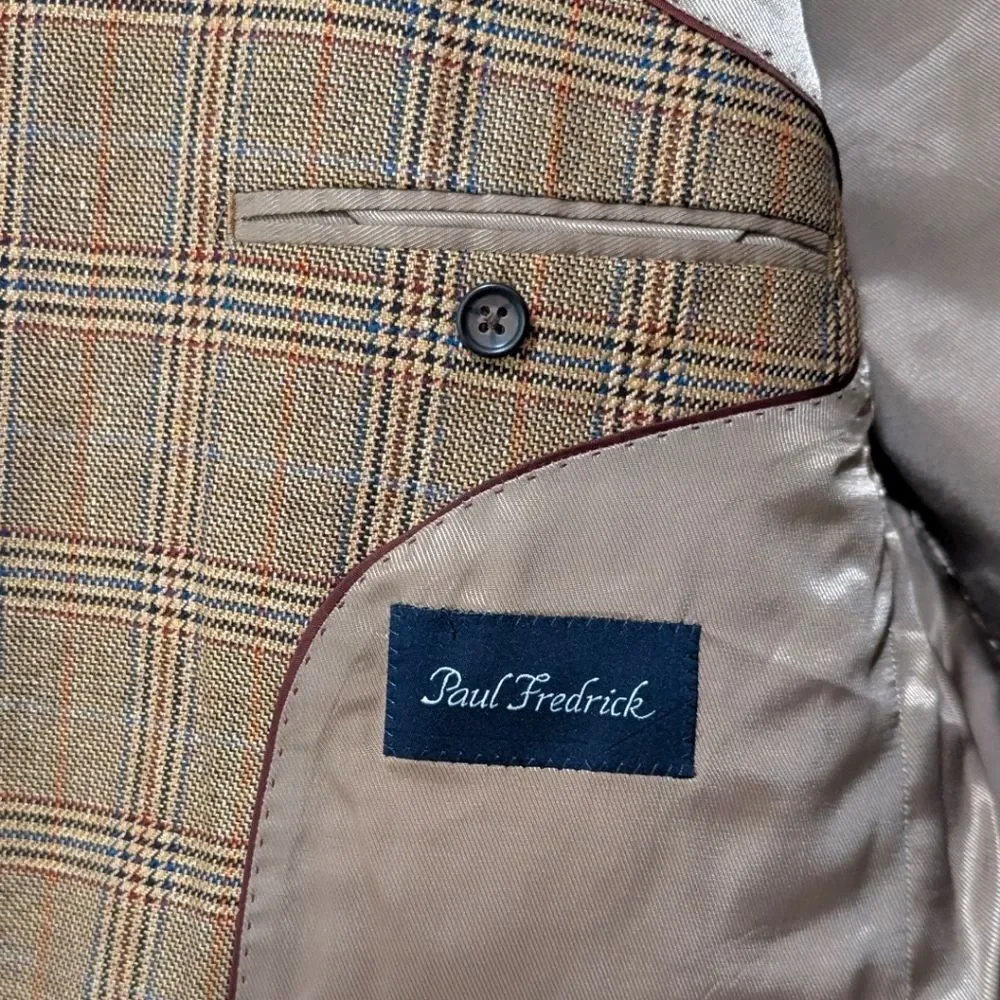 Paul Fredrick Silk & Wool Glen Plaid Blazer 46R - Tailored Sleeves